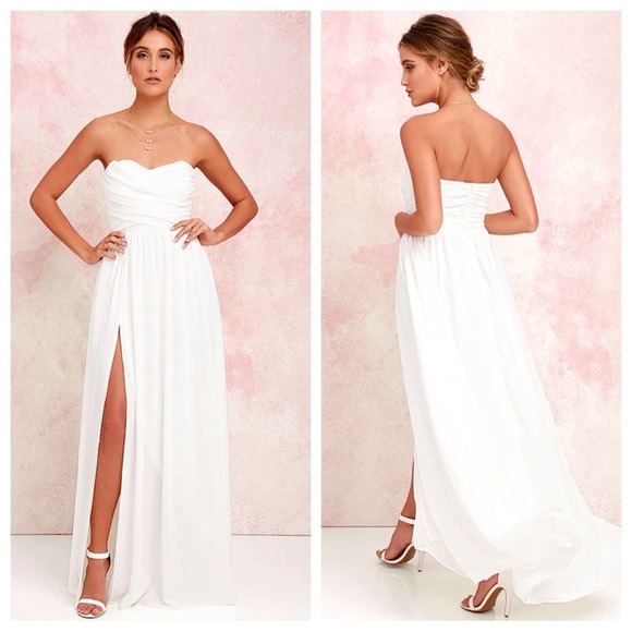 NWT Lulu’s Moonlight Serenade Dress in white strapless maxi size small - Picture 1 of 15